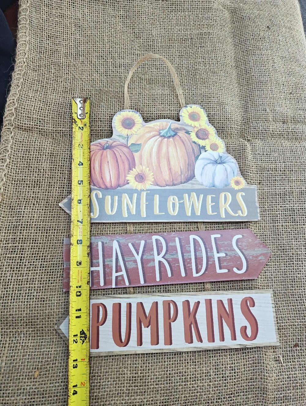 Hobby Lobby Hayrides Pumpkins Fall Arrow Sign Farmhouse Decor - Picture 2 of 3